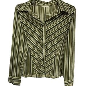 Women's Green Patterned Silk Dress Shirt/Blouse